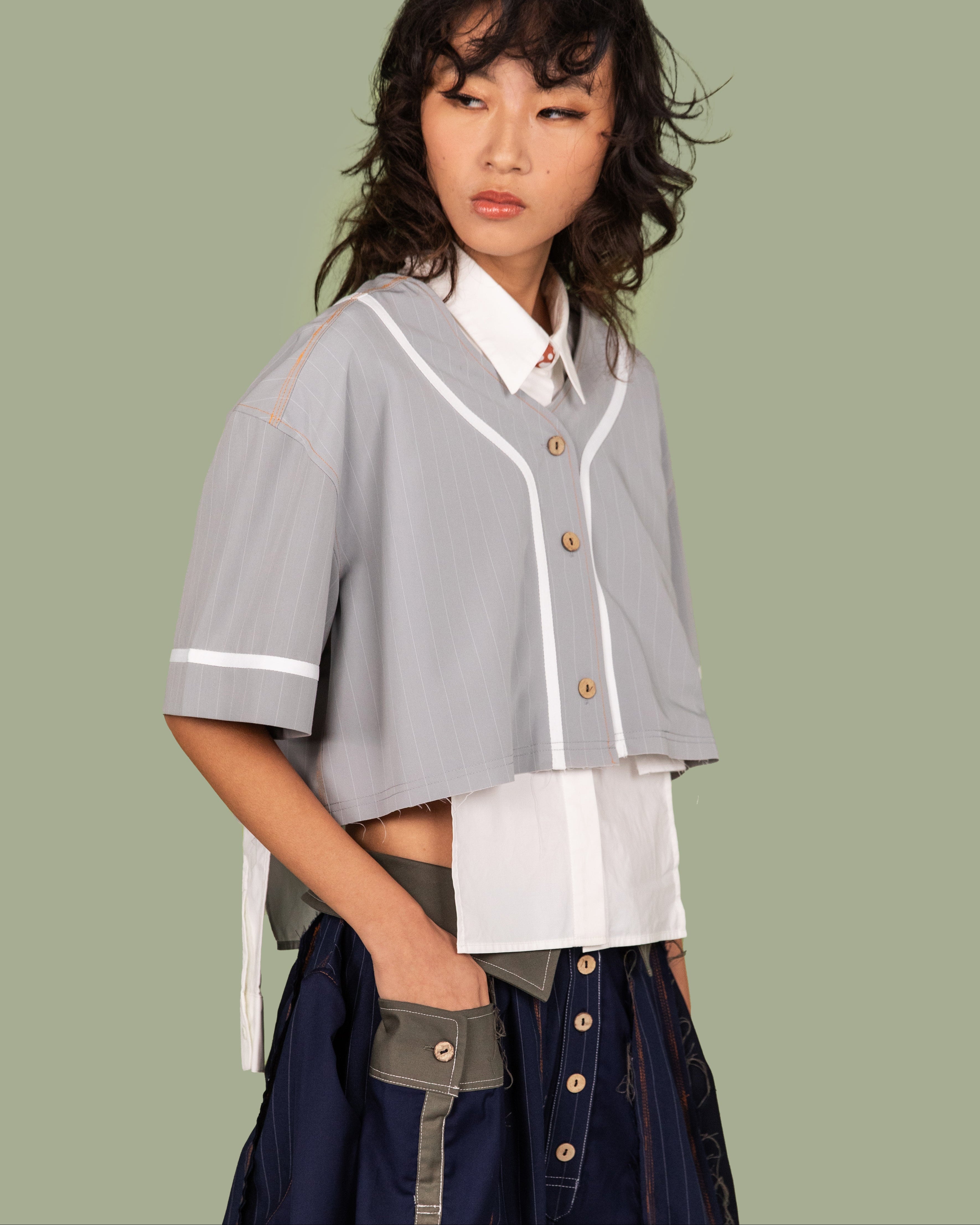 Crop Pinstripe Jersey - Cool Grey