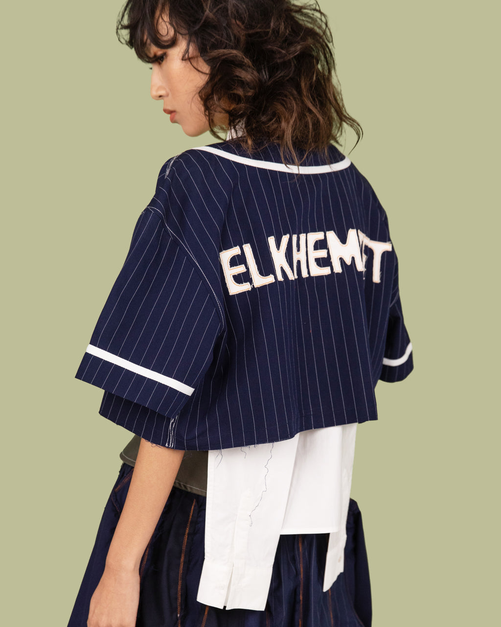 Crop Pinstripe Jersey - Navy