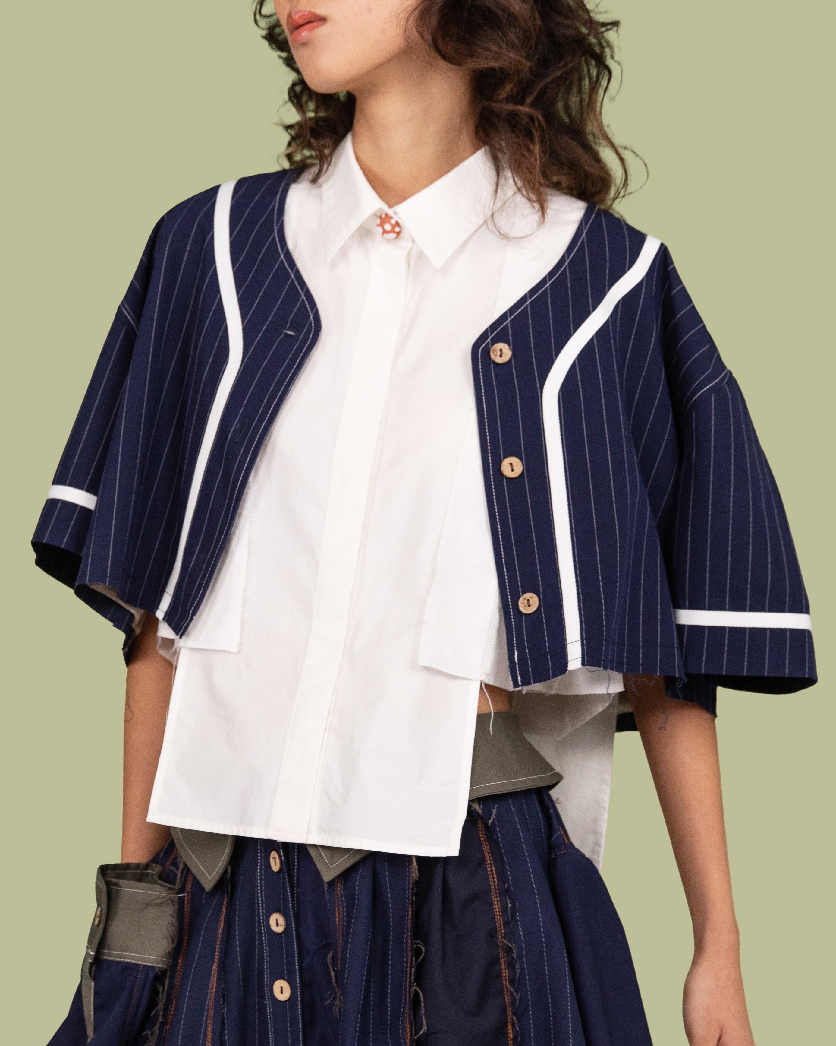Crop Pinstripe Jersey - Navy
