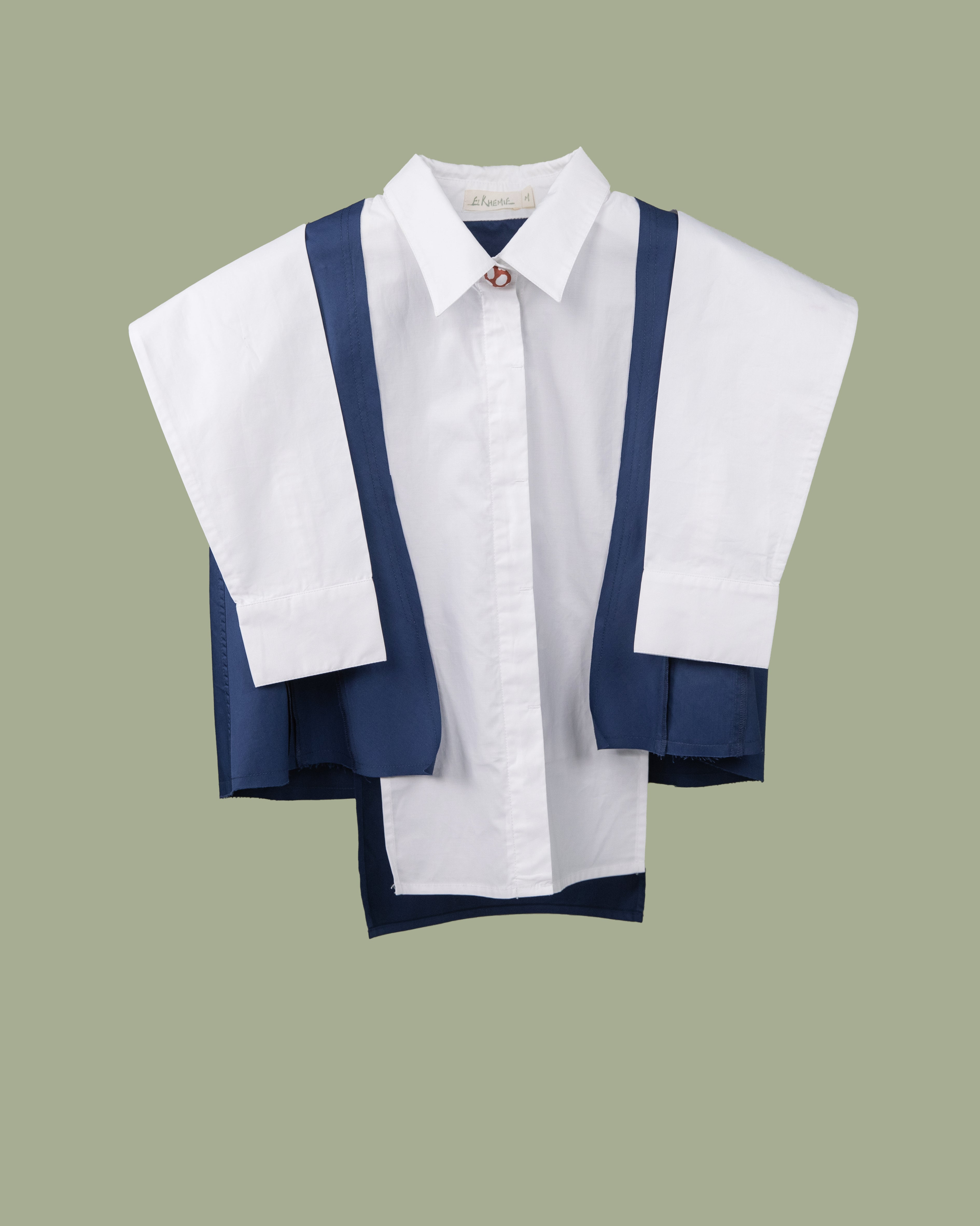 Crop Informal Shirt -White & Navy
