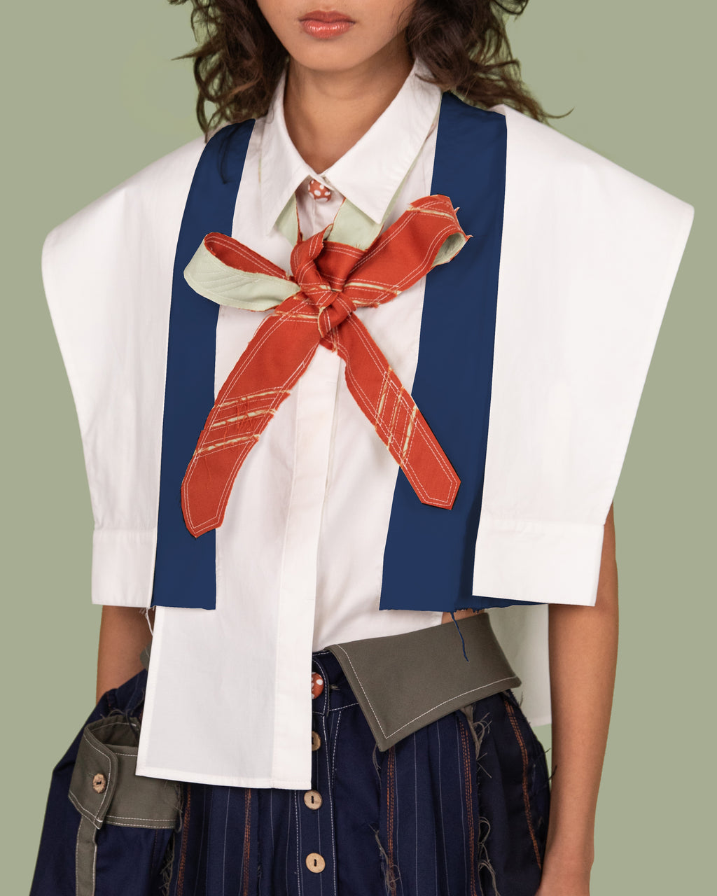 Crop Informal Shirt -White & Navy